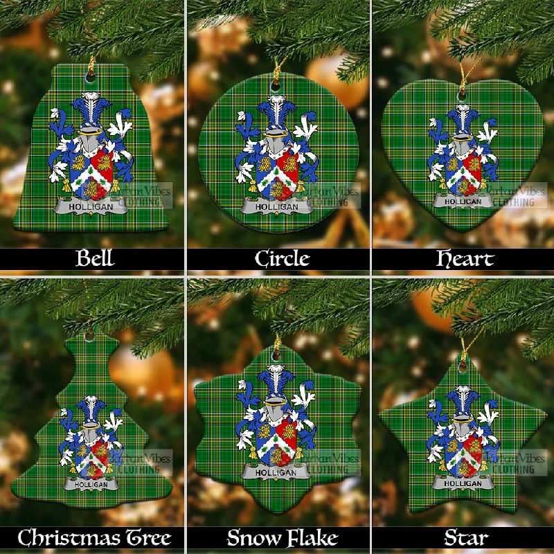Holligan Irish Clan Tartan Christmas Ceramic Ornament with Coat of Arms Buttoned Zippered Snapped Holligan Irish Clan Tartan Christmas Ceramic Ornament with Coat of Arms Buttoned Zippered Snapped