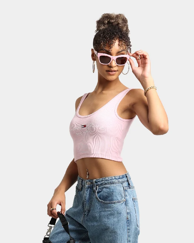 Tommy Jeans Women's Rib Crop Top Romantic Pink Terry Blend Velvet Blend Canvas Blend Tommy Jeans Women's Rib Crop Top Romantic Pink Terry Blend Velvet Blend Canvas Blend
