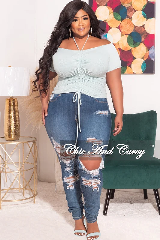 Final Sale Plus Size Ribbed Ruched Drawstring Crop Top in Seafoam Green Jersey Fabric Tulle Fabric Batik Fabric Final Sale Plus Size Ribbed Ruched Drawstring Crop Top in Seafoam Green Jersey Fabric Tulle Fabric Batik Fabric