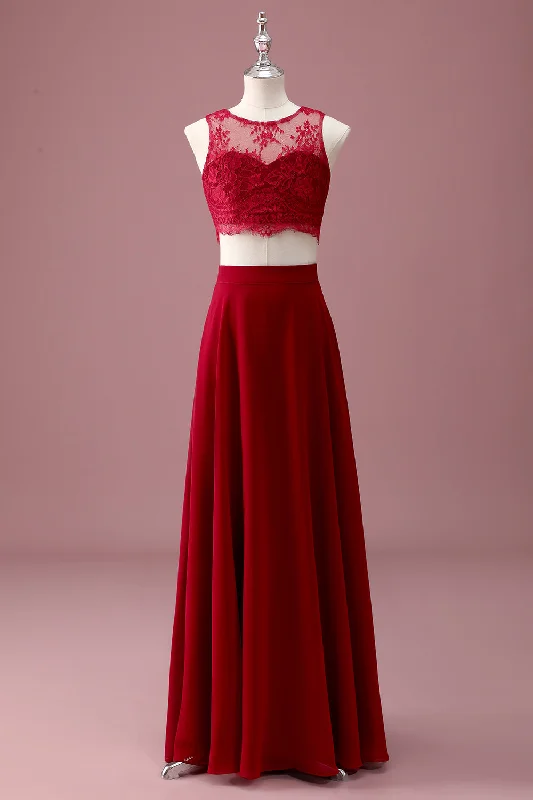 Burgundy Lace Round Neck A Line Long Junior Bridesmaid Dress with Crop Top Chenille Blend Fleece Blend Nylon Blend Burgundy Lace Round Neck A Line Long Junior Bridesmaid Dress with Crop Top Chenille Blend Fleece Blend Nylon Blend