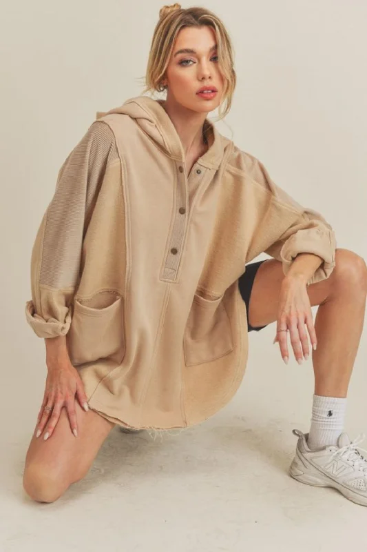 Hazel Blues® | Aemi+Co Slit Half Snap Oversize Hoodie Hoodie Dress Longline Feminine Hazel Blues® | Aemi+Co Slit Half Snap Oversize Hoodie Hoodie Dress Longline Feminine