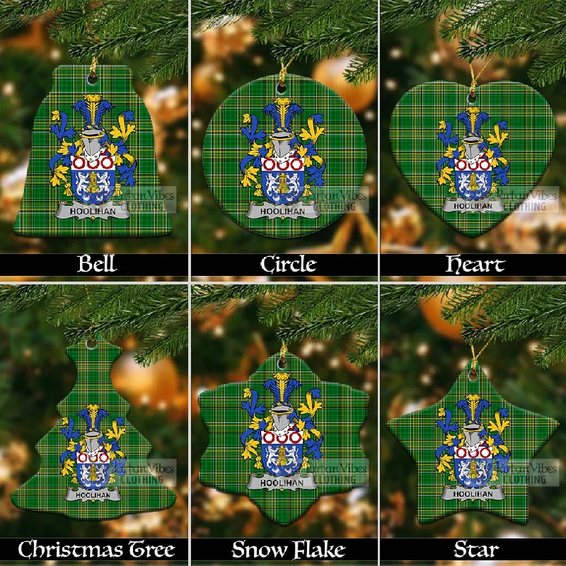 Hoolihan Irish Clan Tartan Christmas Ceramic Ornament with Coat of Arms Jersey Tulle Batik Hoolihan Irish Clan Tartan Christmas Ceramic Ornament with Coat of Arms Jersey Tulle Batik