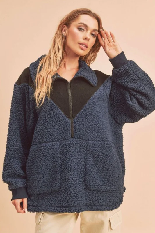 Hazel Blues® | Aemi+Co Two Tone Half Zip Fleece Sweatshirt Hoodie with Logo Branding Identity Hazel Blues® | Aemi+Co Two Tone Half Zip Fleece Sweatshirt Hoodie with Logo Branding Identity