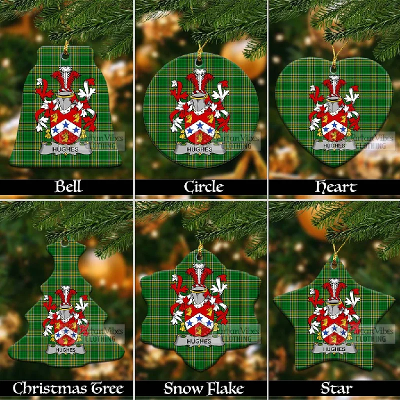 Hughes Irish Clan Tartan Christmas Ceramic Ornament with Coat of Arms Satin Silk Chiffon Hughes Irish Clan Tartan Christmas Ceramic Ornament with Coat of Arms Satin Silk Chiffon