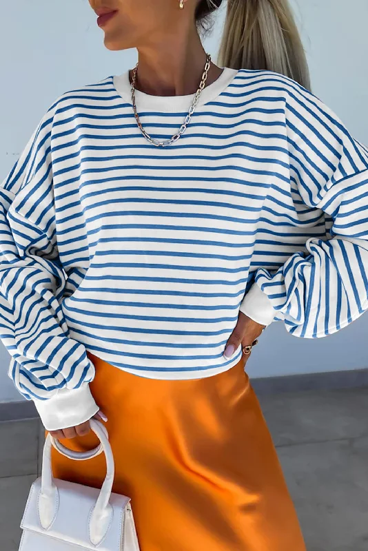 Hazel Blues® | Striped Round Neck Long Sleeve Sweatshirt Hoodie with Print Artistic Unique Hazel Blues® | Striped Round Neck Long Sleeve Sweatshirt Hoodie with Print Artistic Unique