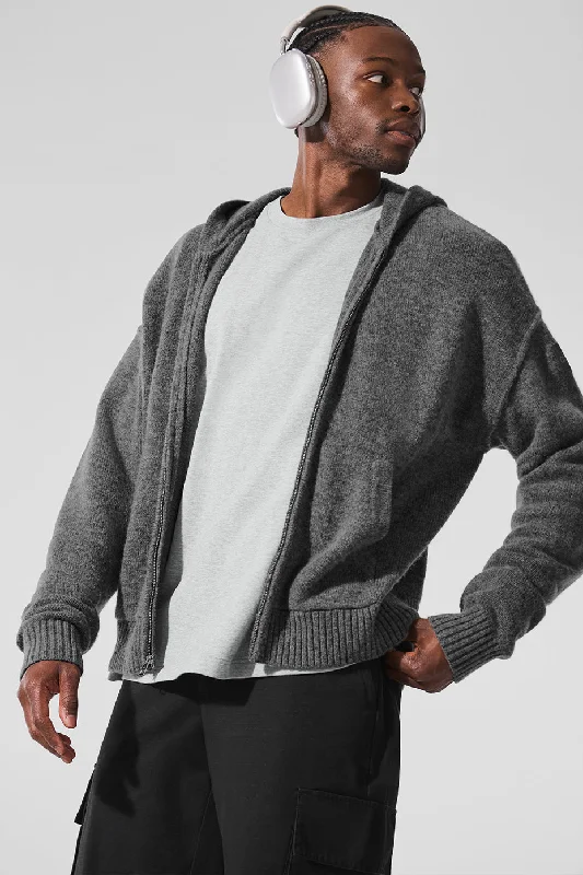 New Class Cashmere Full Zip Hoodie - Platinum Grey Hoodie with Mesh Breathable Sporty New Class Cashmere Full Zip Hoodie - Platinum Grey Hoodie with Mesh Breathable Sporty