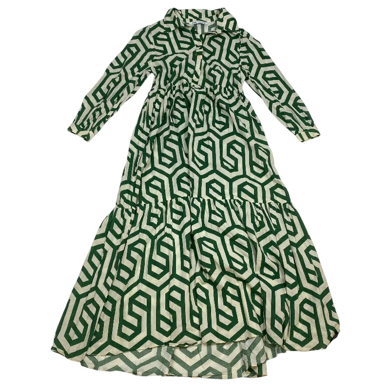 Dress Casual Midi By Zara In Cream & Green, Size: S Trendy Off-Shoulder Ruffle Midi Dress Dress Casual Midi By Zara In Cream & Green, Size: S Trendy Off-Shoulder Ruffle Midi Dress