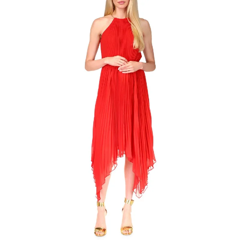 MICHAEL Michael Kors Womens Shutter Pleat Midi Halter Dress Stylish Animal Print Midi Dress